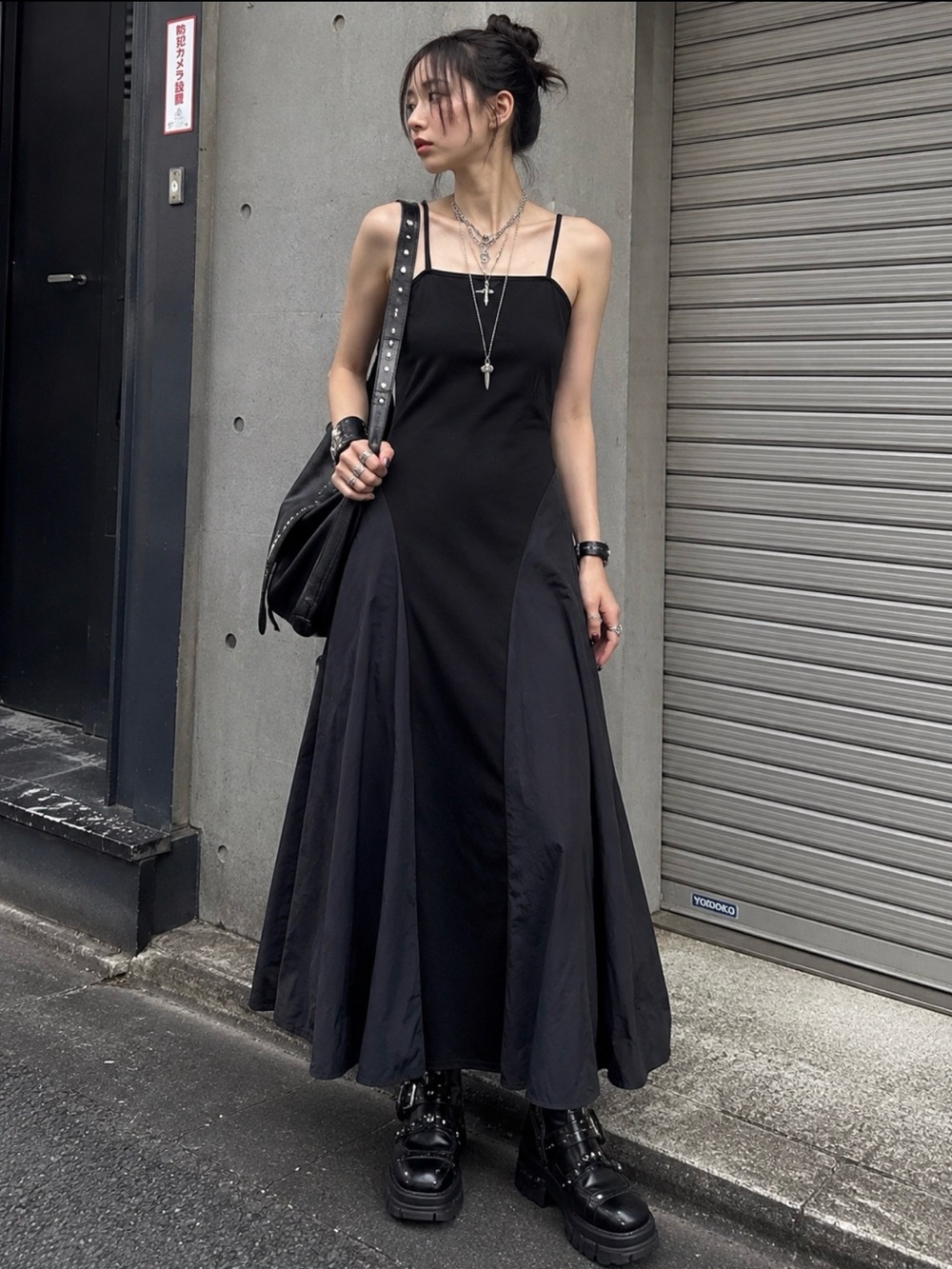 MELT THE LADY Japanese Fashion Brand Black Mixed-Material Maxi Size F (XS-S)